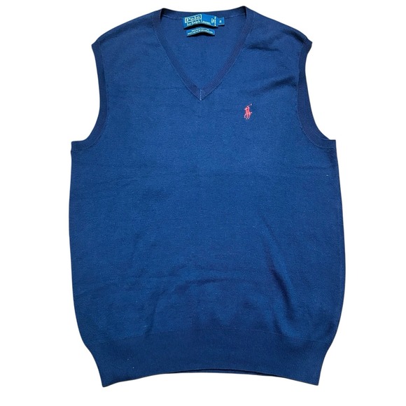 Polo Ralph Lauren Sweater Vest Mens S Pima Cotton Navy Blue V Neck Preppy - Picture 1 of 7